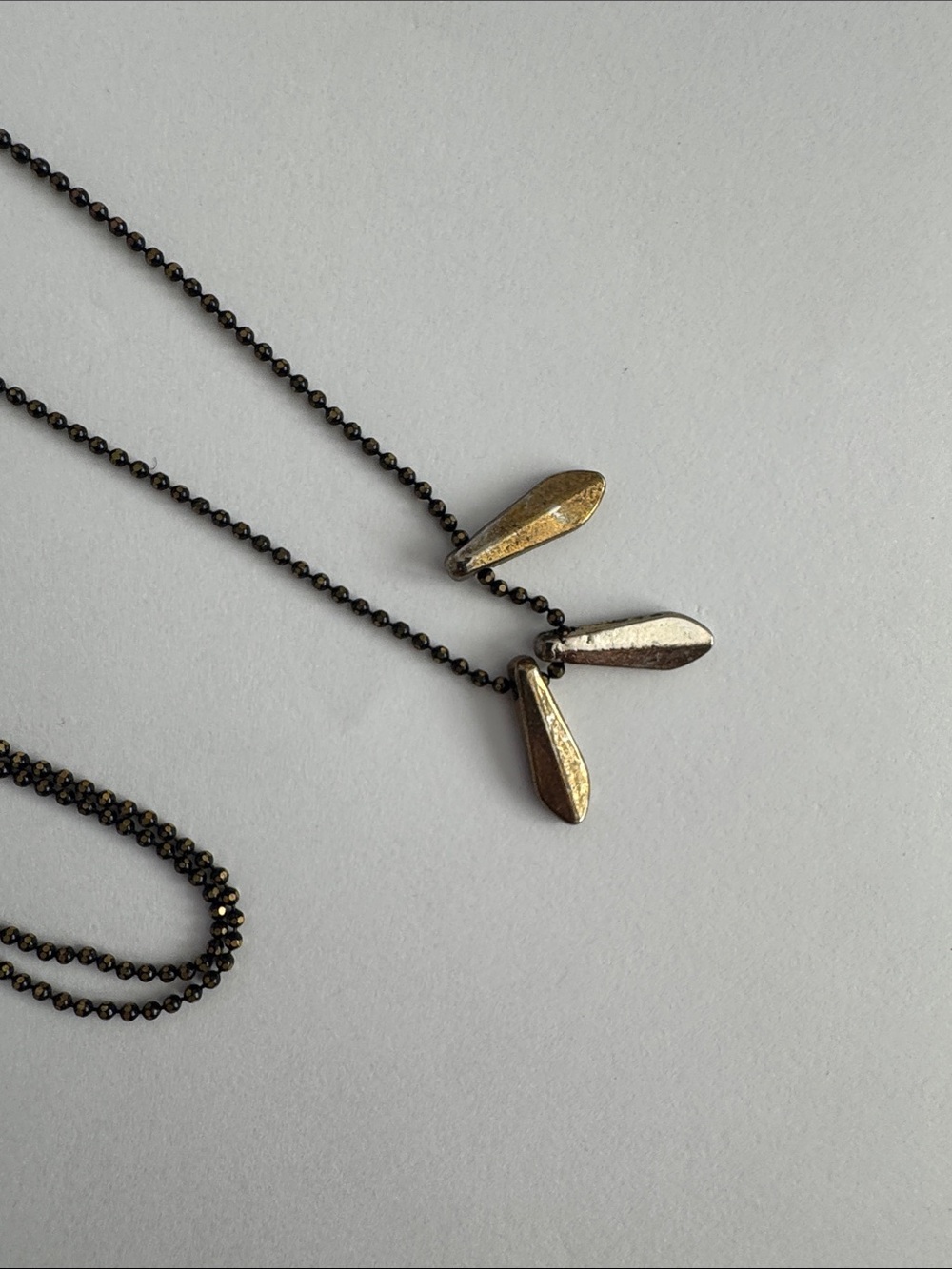 32” Bronze Beaded Chain and Gold and Silver Mixed Metal Pendant Necklace